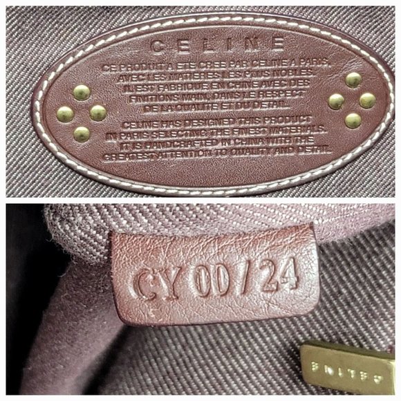 VTG Celine Triomphe Burgundy Canvas Leather Large Shoulder Tote Hand Bag Auth - Picture 11 of 12